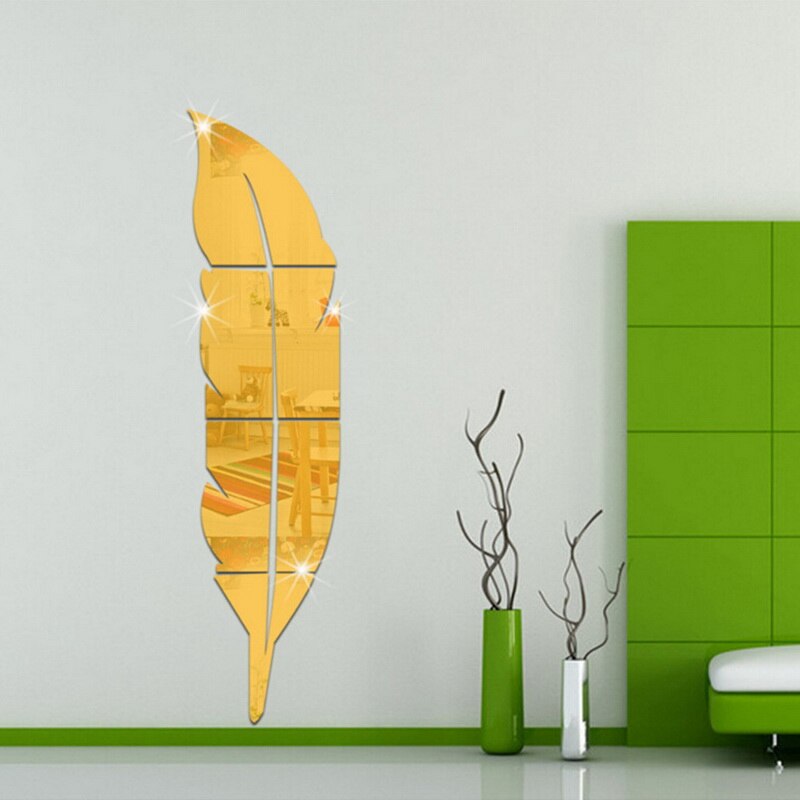 Fashion DIY Feather 3D Mirror Wall Sticker for Living Room Art Home Decor Vinyl Decal Acrylic Sticker Mural Wall Decor Wallpaper