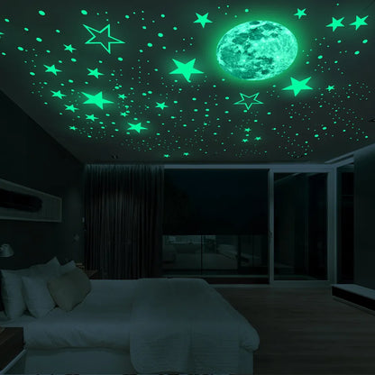 Luminous Moon and Stars Wall Stickers for Kids Room Baby Nursery Home Decoration Wall Decals Glow in the Dark Bedroom Ceiling