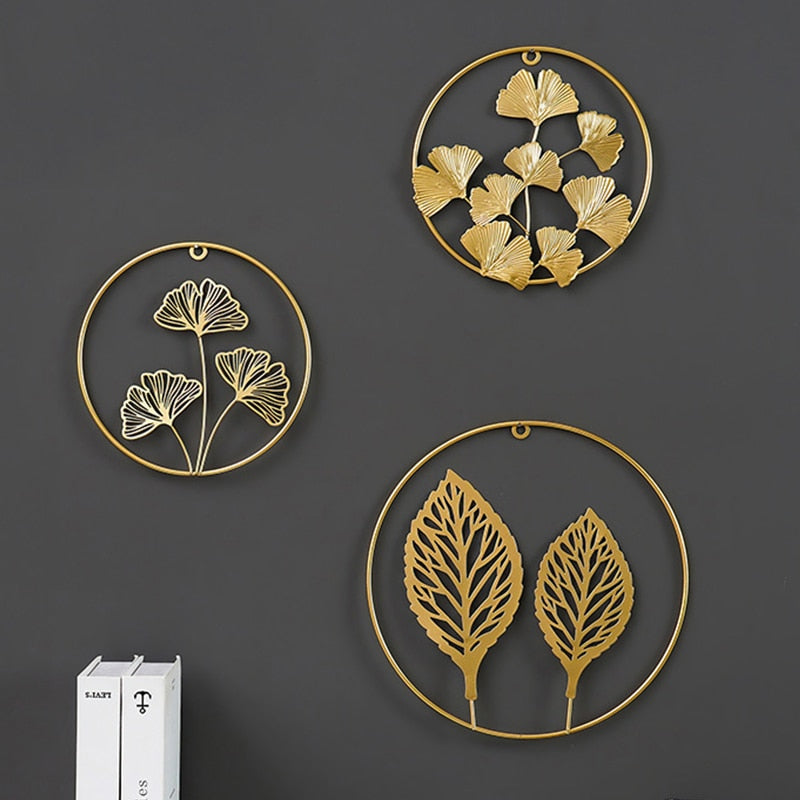 Nordic Ginkgo Leaf Wall Decor Ornament Iron Light Luxury Gold Palm Maple Leaf Wall Hanging Pendant Living Room Home Decoration