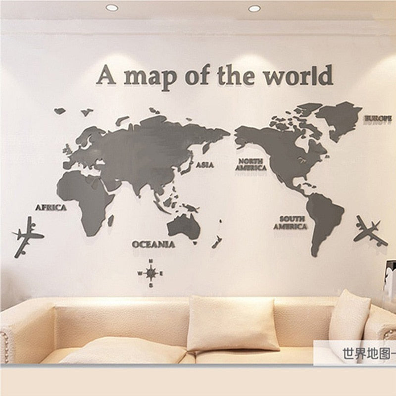 World Map Acrylic 3D Solid Crystal Bedroom Wall With Living Room Classroom Stickers Office Decoration Ideas