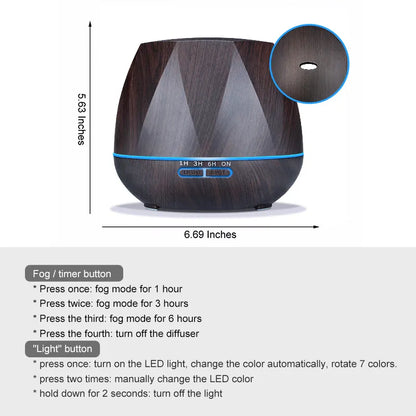 550ml Air Humidifier Essential Oil Diffuser Ultrasonic Cool Mist Humidifier LED Night Light for Office Home Bedroom Living Room