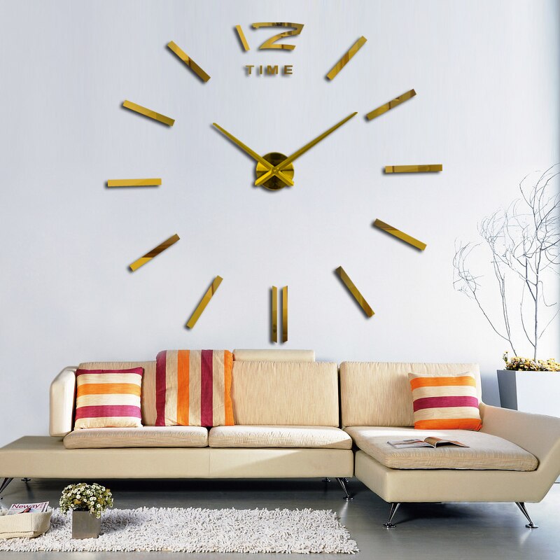 Big acrylic mirror wall clock brief diy quartz watch