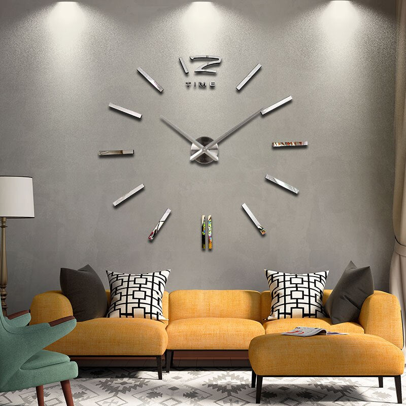 Big acrylic mirror wall clock brief diy quartz watch