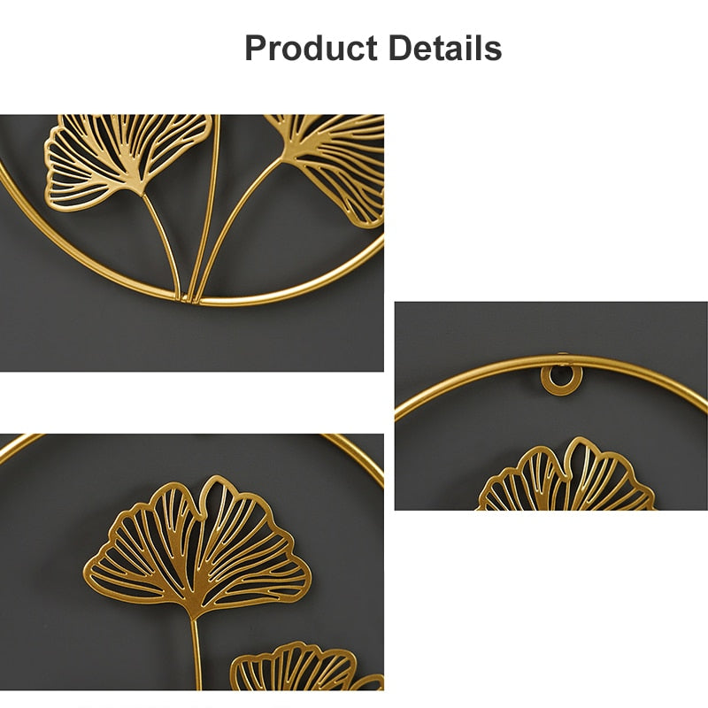 Nordic Ginkgo Leaf Wall Decor Ornament Iron Light Luxury Gold Palm Maple Leaf Wall Hanging Pendant Living Room Home Decoration