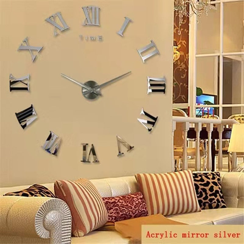 2022 New 3D Roman Numeral Acrylic Mirror Wall Clock Sticker Fashion DIY Quartz Clocks Watch Home Decoration Living Room Stickers