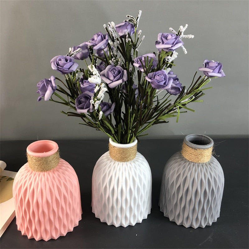 Modern Flower Vase Imitation Ceramic Flower Pot Decoration Home Plastic Vase Flower Arrangement Nordic Style Home Decoration