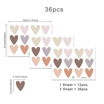 36pcs Heart Shape Trendy Boho Style Wall Stickers Bohemian Wall Decals for Living Room Bedroom Nursery Room Kids Room Home Decor