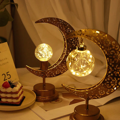 Gold Ramadan Moon Led Lamp Decoration for Home Metal Ramadan Kareem Light Decoration Eid Mubarak Muslim 2023 Eid Al Adha Gift