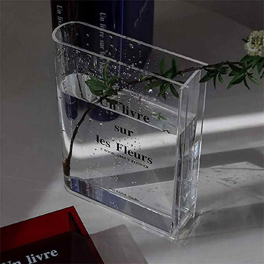 Clear Book Vase, Clear Book Flower Vase, Clear Book Vase for Flowers, Cute Bookshelf Decor for Floral Arrangement Home Decor